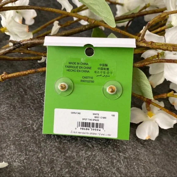 KATE SPADE NWT Gold White Spot The Spade Studs - Picture 2 of 5